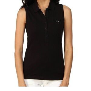 Lacoste Slim Fit L.12.D Sleeveless Stretch Polo Shirt in black. Size 38